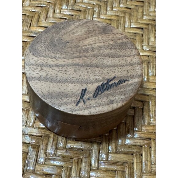 Vintage K. Altman Signed Handmade Wooden Round Puzzle Box - Picture 2 of 8